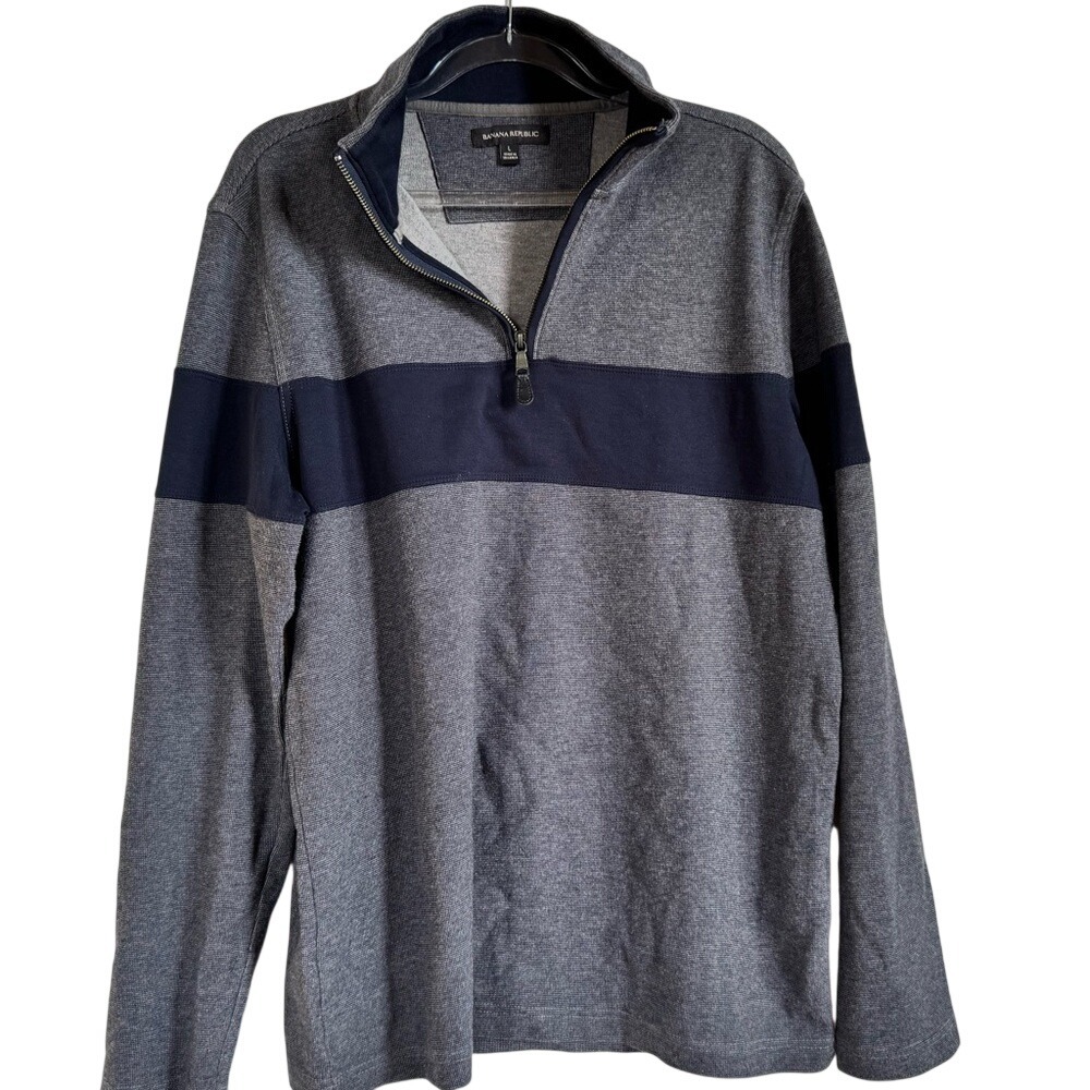 Banana Republic Men's 100% Cotton Striped Preppy‎ Casualcore Quarter Zip, Size L
